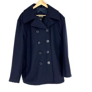 Delf Coat Size Small Men Navy Double Breasted Button Front Wool Peacoat Military